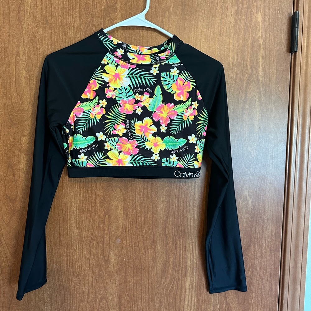 Calvin Klein Black Floral Crop Top Swimwear